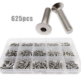 Total 625pcs / Box M2 M2.5 M3 304 Stainless Steel Allen Hexagon Hex Socket Flat Countersunk Head Bolt Screw Set Kit