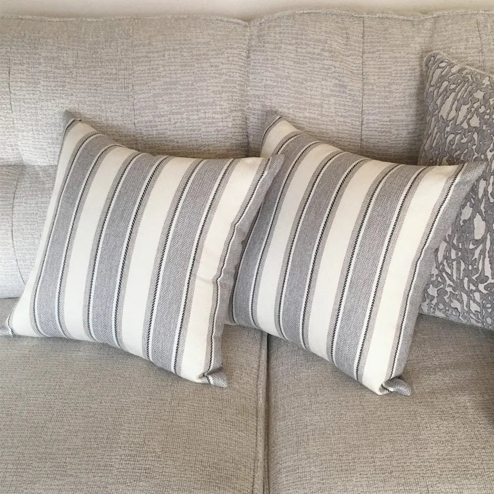 Multi Color Stripe Decorative Faux Linen Oblong Throw Pillow Cases Soft Linen Textured Cushion Covers for Bedroom/