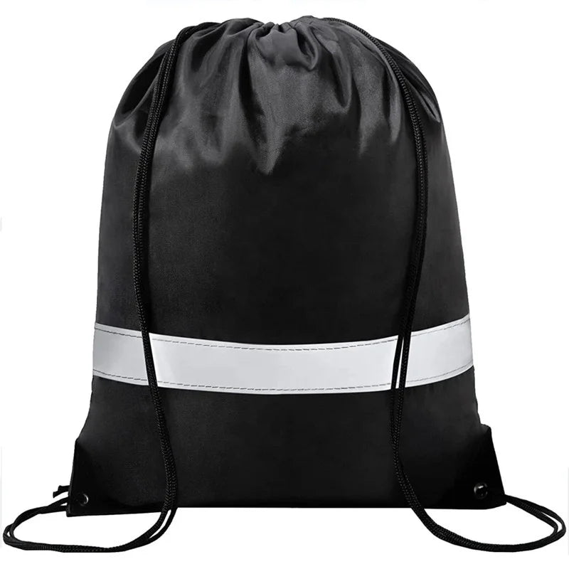 Custom Printed Cheap Portable Promotion Drawstring Backpack Bag Sport Storage Polyester Bag With Reflective Stripe
