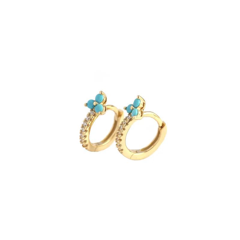 Chic 925 Sterling Silver Hoops Earrings Gold Plated Cubic Zirconia Flower-shaped Trendy Style for Weddings & Parties