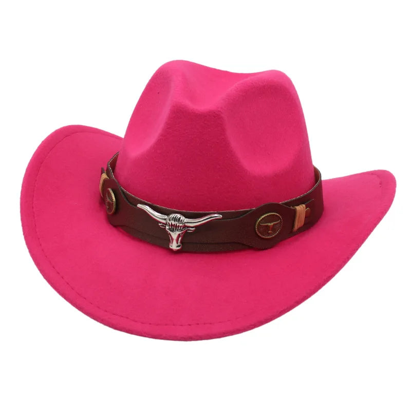 2025 Vintage Boho Style Wholesale Western Cowboy Hat Cow's Head Woolen Jazz Felt Hats