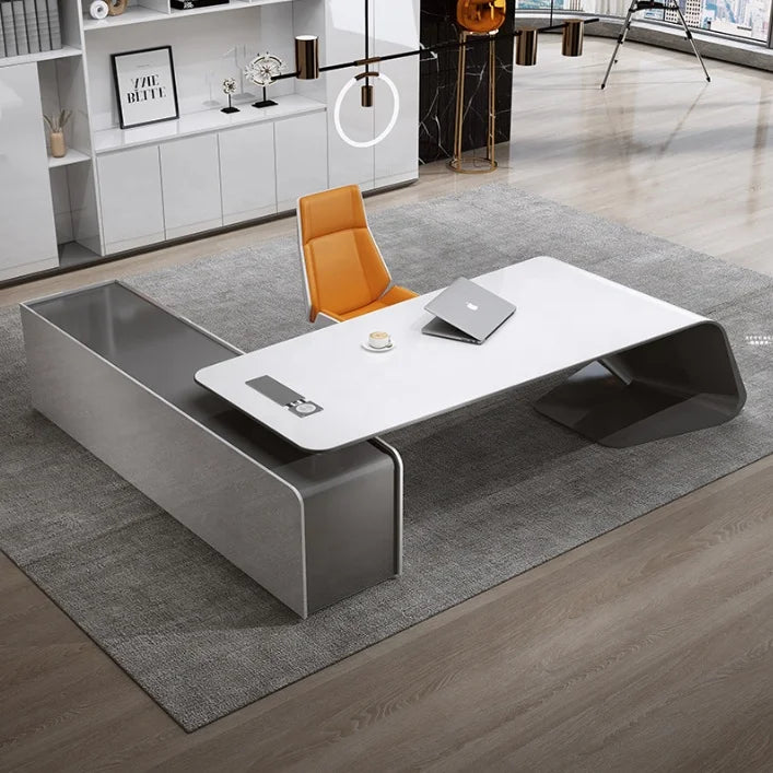 CEO Wireless Charging L Shape Smart Table Modern White Home Office Furniture High Tech Boss Manager Executive Office Desk