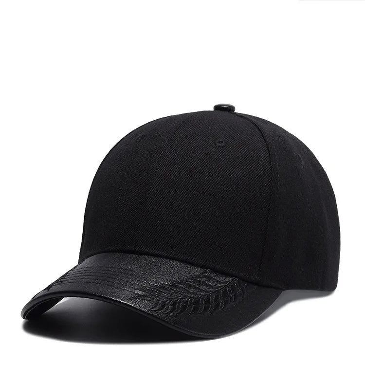 Classic Plain PU Cotton Baseball Cap Fashion Blank No logo Leather Cap and Hat for Men and Women