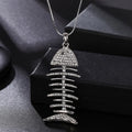 Hip Hop Jewelry European 316L Titanium Steel Rhinestone Fish Bone Sweater Necklace Stainless Steel Box Chain Pendant Necklace