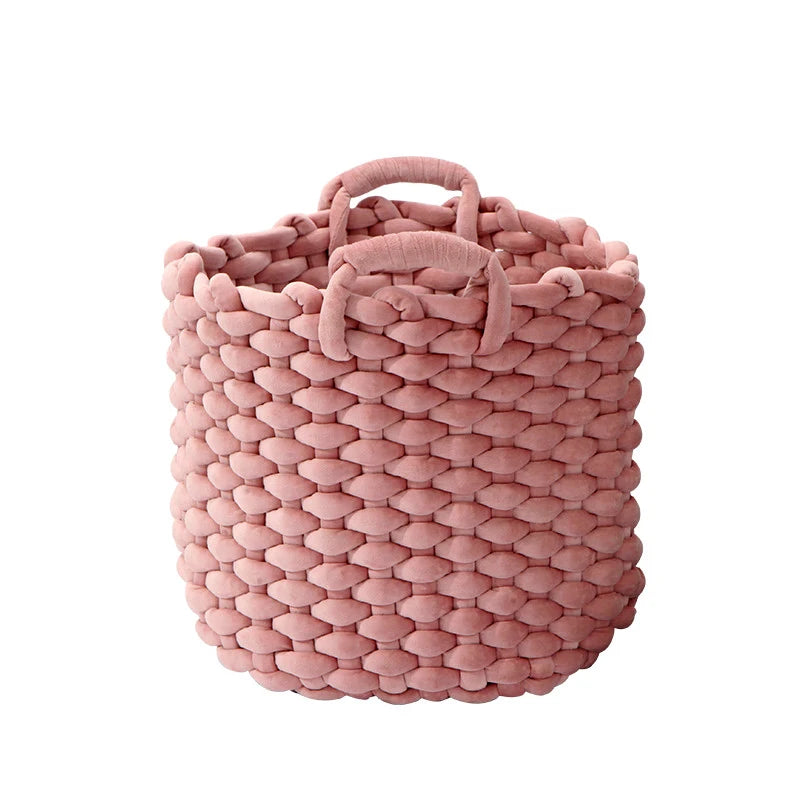 Braided Sundries Crochet Organizer Basket pink Handmade Woven New Cotton Rope Basket