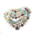 8mm Natural Stone Women Buddha Loctus Cross Heart OM Bracelet Men Matt Amazonite Bracelet Yoga 108  Mala Necklace Bracelet