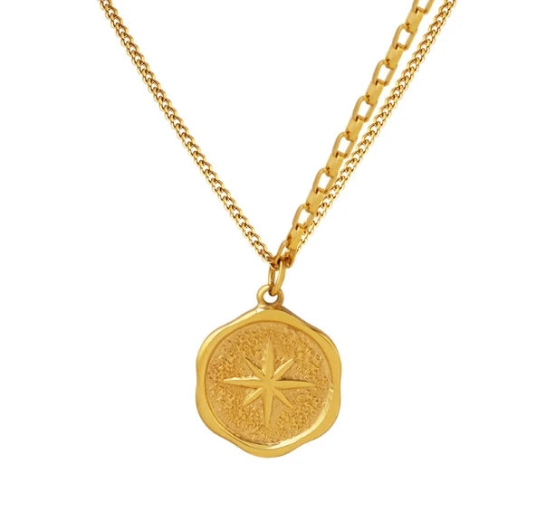 18K Real Gold 316L Stainless Steel Necklace Irregular Compass North Star Pendant Necklace Luxury Jewelry for Women
