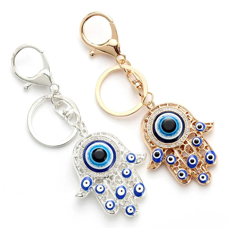 Ethnic Style Bag Accessories Turkish Big Blue Evil Eyes Fatima Hamsa Hand Keychains for Women Girls