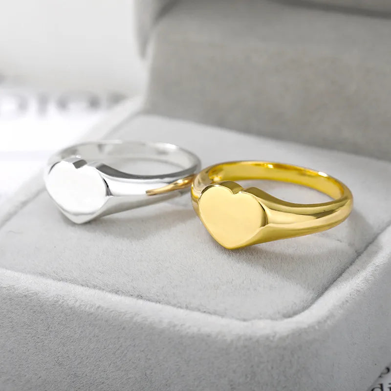SC Popular Trendy Stainless Steel Rings Fashion Cool Couple Rings Vintage Gold Silver Heart Blank Seal Rings for Women