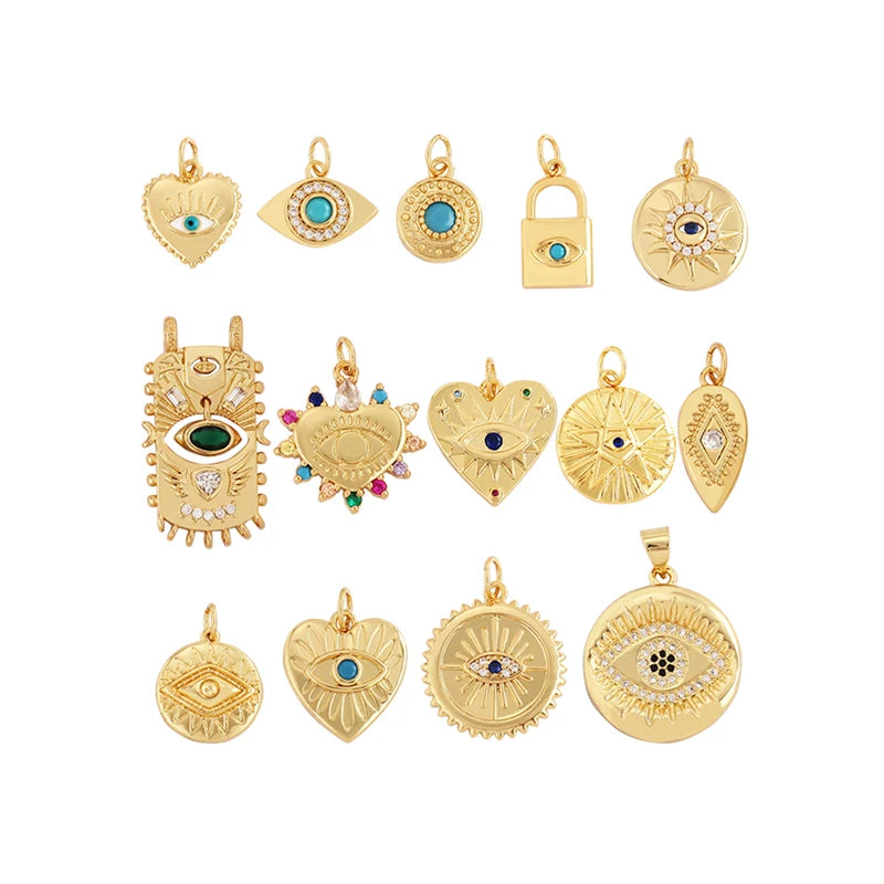Evil Eye Charm Pendant With Turquoise Stone for NecklaceTrendy 18K Gold Plated Zircon Bracelet Jewelry Accessories Supplies M78