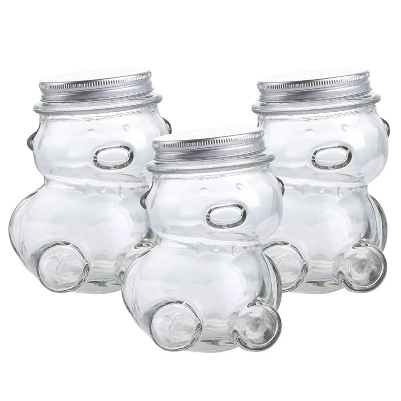 Decorative 50ml 80ml 180ml 300ml Teddy Bear Shaped Clear Glass Jar with Lids for Cookie Candy Star Storage