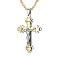 Vintage Jesus Crucifix Men's Pendants Silver and Gold Two Tone Plated Laciness Cross Necklace Stainless Steel