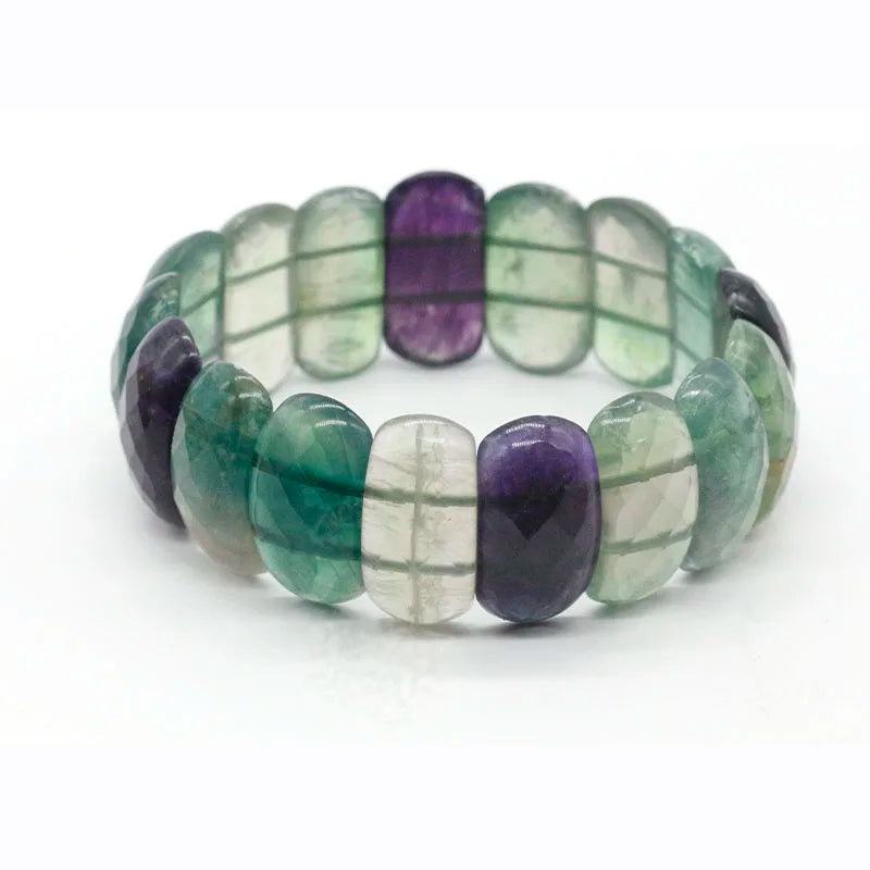 Verified Supplier Wholesale Natural Stone Bangle Double Hole Nugget Fluorite Stone Bracelet Stretchy for Women