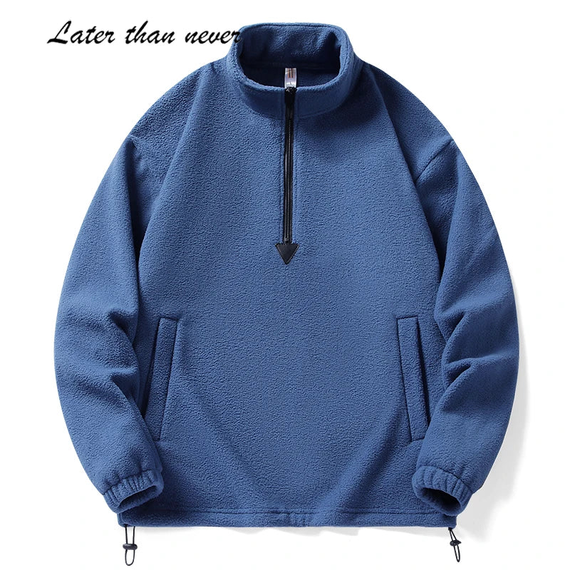 Men's Winter Windproof Polar Fleece 1/4 Zipper Jacket with Knitted Hood Targeted for Optimal Comfort and Style