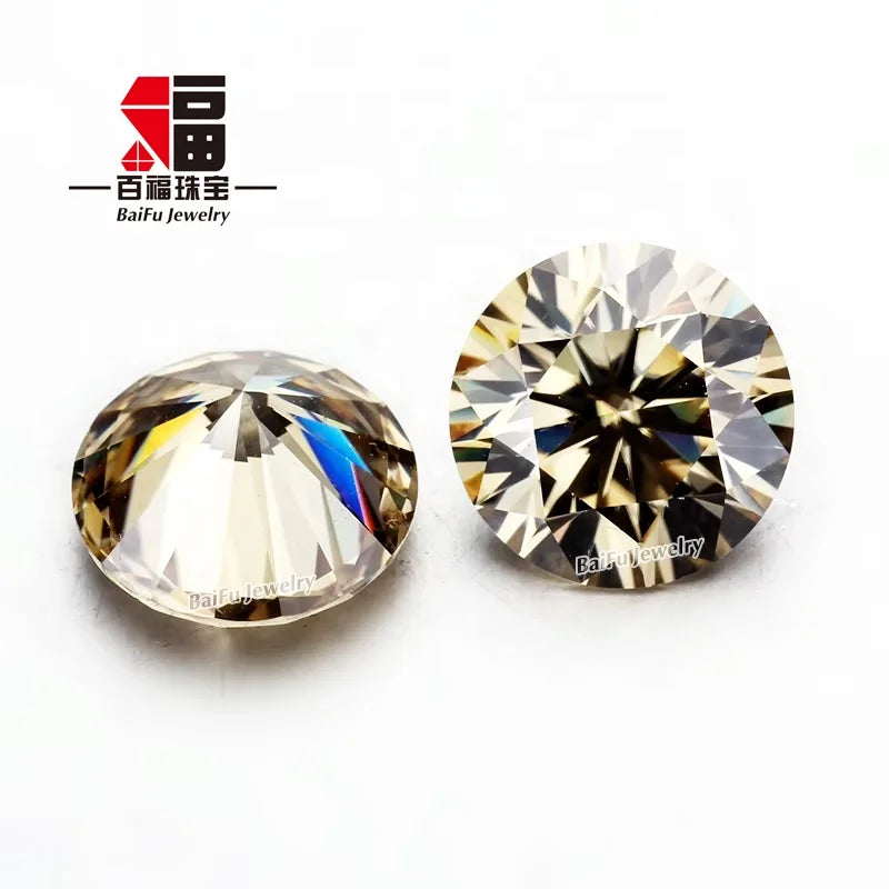 Baifu Jewelry Top Quality Loose Round Light champagne Moissanite