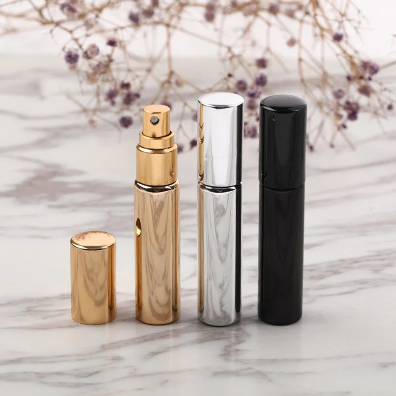 UV Electroplated 10ml Travel Perfume Pump Bottle Small Scent Case Logo Printing Screen Printing Surface Refillable Spray Bottle