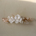 SLBRIDAL Handmade Ins Style Alloy Ceramic Flower Crystal Bridal Hair Clip Barrettes Wedding Headpieces Women Hair Accessories