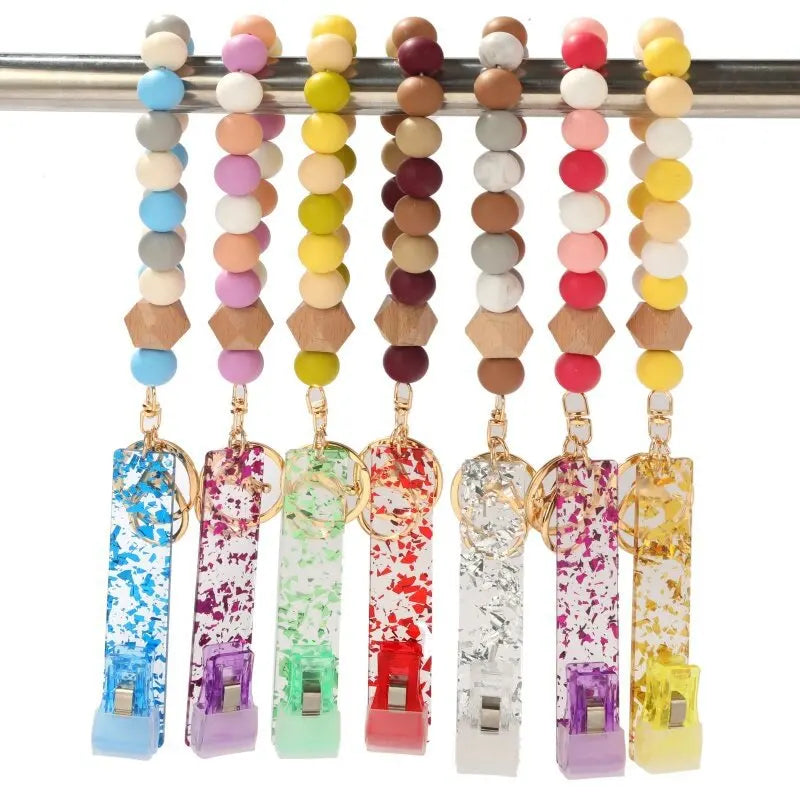 2026 New Design Credit Card Cardholder Keychain Colorful Silicone Beaded Wristlet Keychains Bracelet for Long Nails