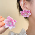 Korean Sweet pink Blue Color Resin Petal Fashion Gradient Acrylic Crystal Beads Flower Stud Earrings for Women Jewelry