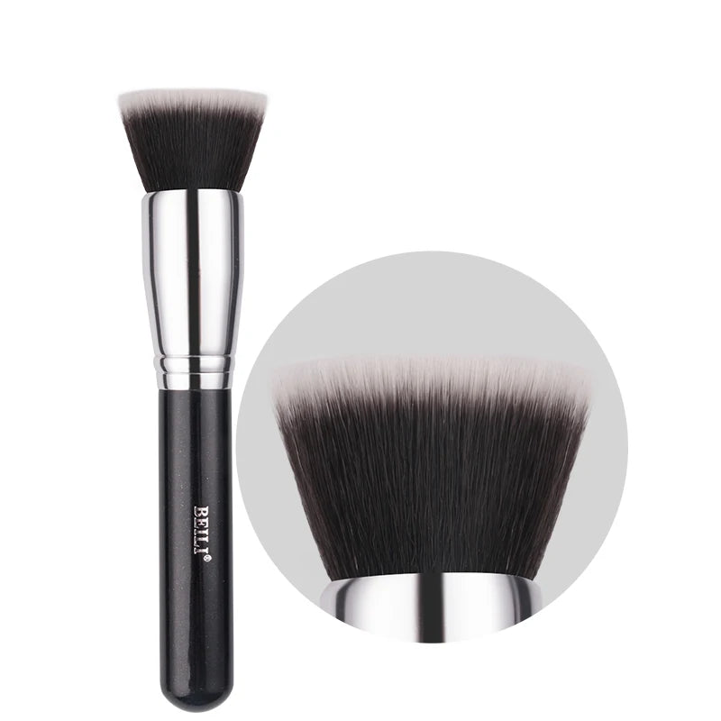 Single Black Flat Cream Foundation Brush Wholesale Synthetic Fiber Hair Kabuki Brush Wooden Handle Makeup Brush Pincel Maquiagem