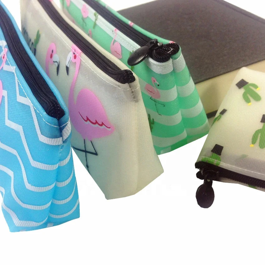 Flamingo Print Collection Sealed with Zipper Multi-function Students' Favorite Stationery Custom Canvas Pencil Bag