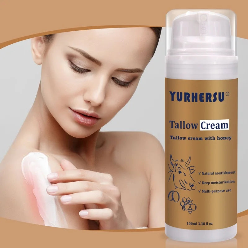 YURHERSU Face Skin Care Grass Fed Honey Beef Tallow Balm Moisturizer Cream Body Lotion Beef Tallow Cream Face Cream