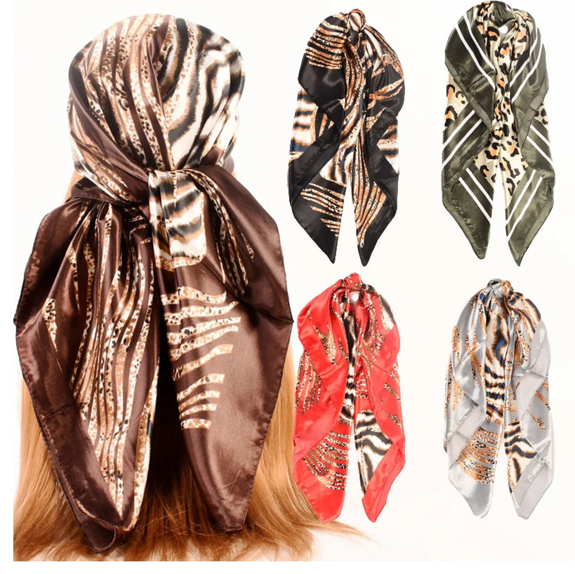 Popular Women's Fashion Square Satin Scarf Wholesale Animal Print Bandanas Made From Silky Silk Head Cover