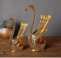 2025 Stock New Design Silver Swan Pattern Kitchen Utensils Zinc Alloy Cygnus Salad Dessert Forks Coffee Spoon Dinnerware Sets