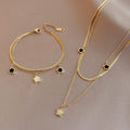 New Arrival 18k Gold Plated Pentagram Shell Bracelet Necklace Gold Star Stainless Steel Pendant Double Layer Necklace for Ladies