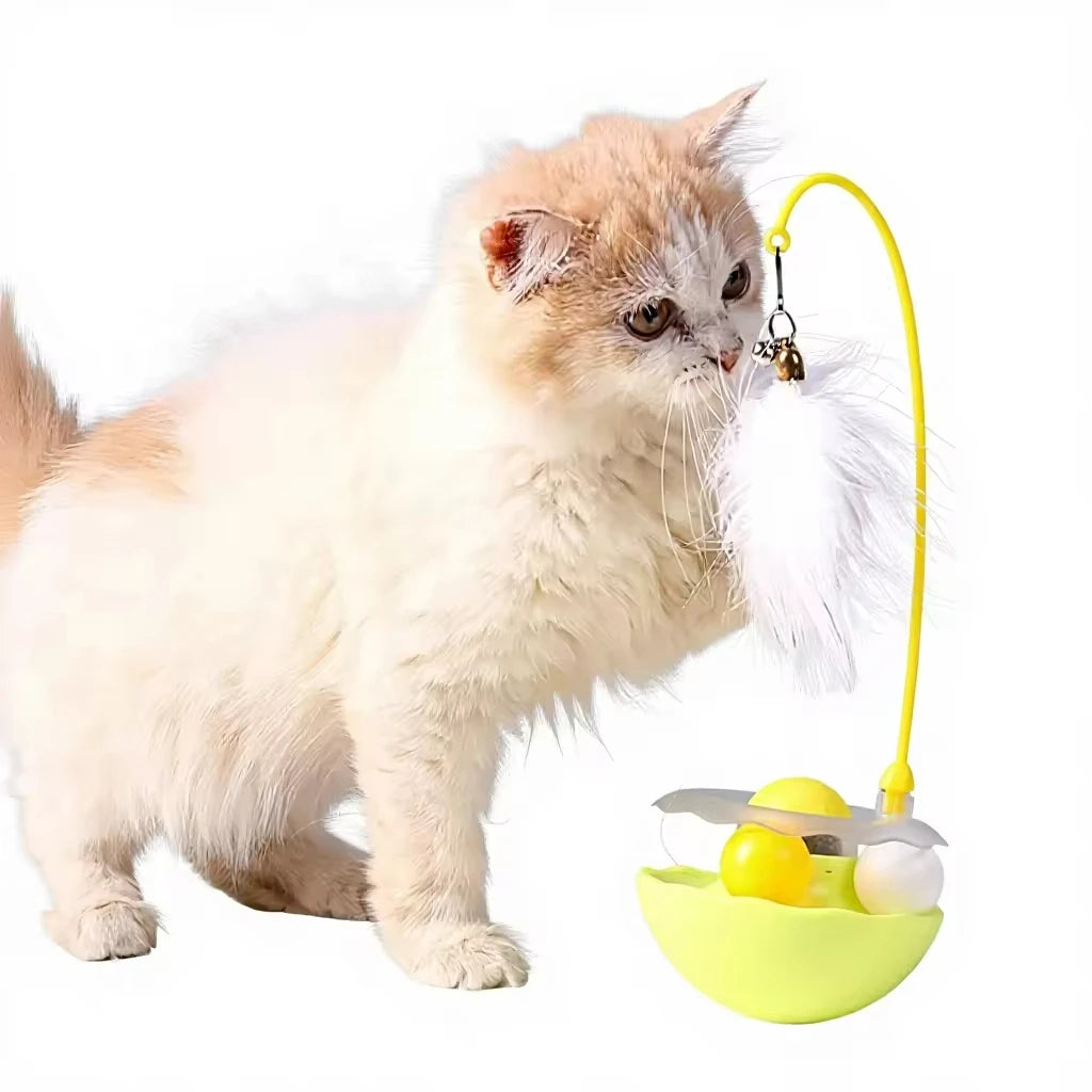Creative Self-Entertainment Boredom Buster Interactive Cartoon Plastic Tumbler Cat Toy with Feather Catnip Ball