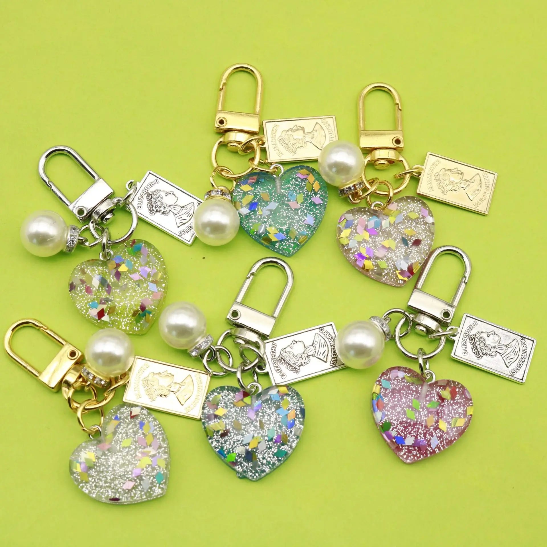 Fresh Colorful Resin Heart Bell Keychain Pendant Small Hanging Ornament for Phone Earphone Case Bag Accessories Made Metal Alloy