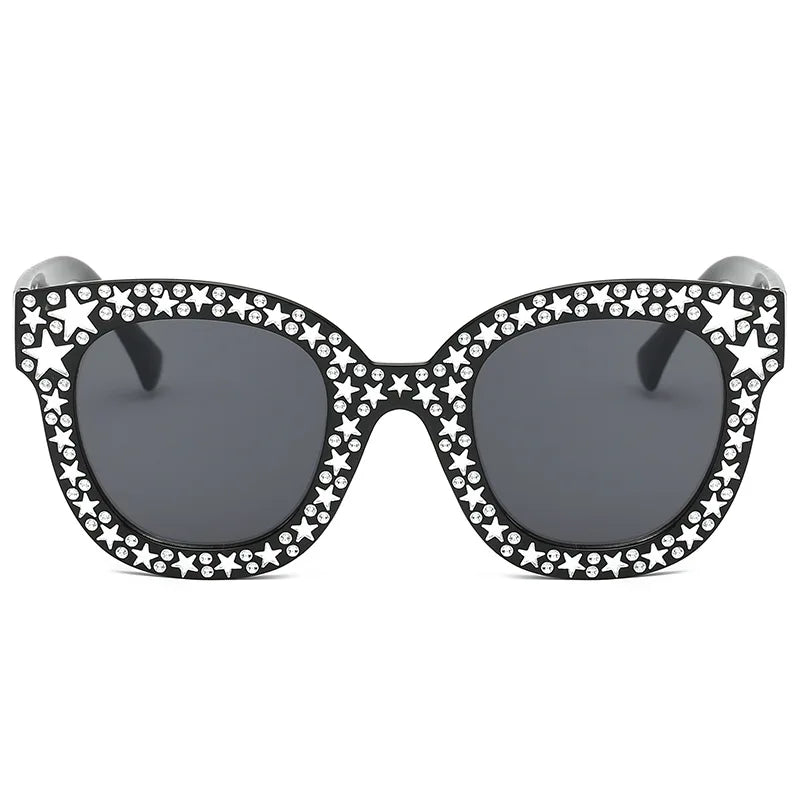 Trendy Women Sunglasses Mirror Vintage Five Star Frame Eyewear UV400 Glasses Ladies Fashion Reflective Diamond Square Sunglasses