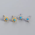 Light Luxury 18K Gold Plated 925 Sterling Silver Minimalist Star Earrings with Blue Opal Stud Earrings for Women