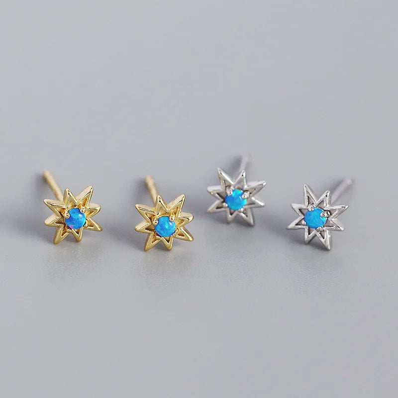 Light Luxury 18K Gold Plated 925 Sterling Silver Minimalist Star Earrings with Blue Opal Stud Earrings for Women