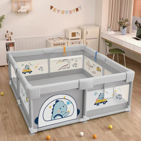 Sturdy & Safe Baby Playpen Soft Breathable Mesh Toddler Fence with Printed Cloth Baby Gates