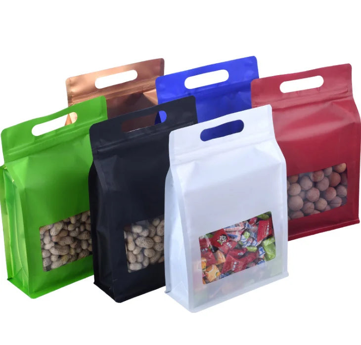 Eight Sides Seal and Zipper Colorful Packaging & Printing Product in Stock Flat Bottom Aluminum Foil Bag with Window