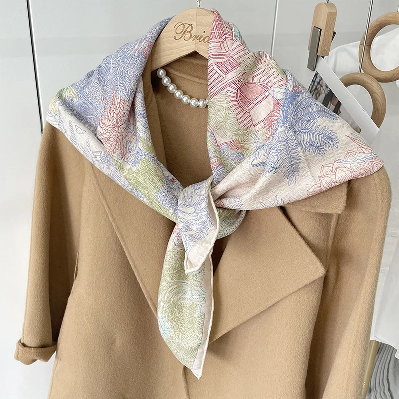 Manufacturer 2023 New Fashion Silk Scarf  Printing Luxury Silk Wool Scarf for Women and Bags