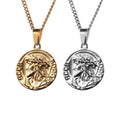Mens Stainless Steel Crown Thorns Jesus Head Pendant Jesus Christ Pendant Necklace Round Medal Prayer Coin Pendant Curb Chain