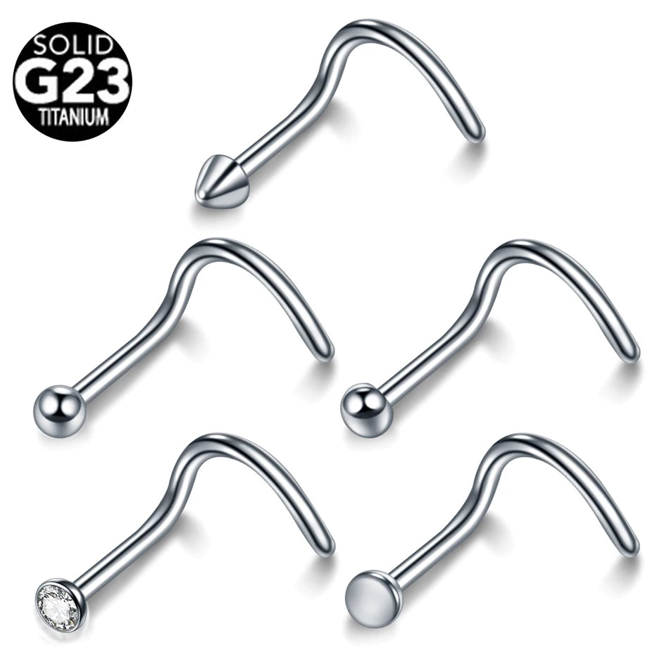 10Pcs Titanium Nose Rings Screw Nose Stud for Women Body Piercing Jewelry 2MM Top