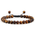 RisingMoon 6mm Tiger Eye Stone Bracelets Handmade Charm Gemstone Beaded Bracelet Adjustable Braided Rope Women Men