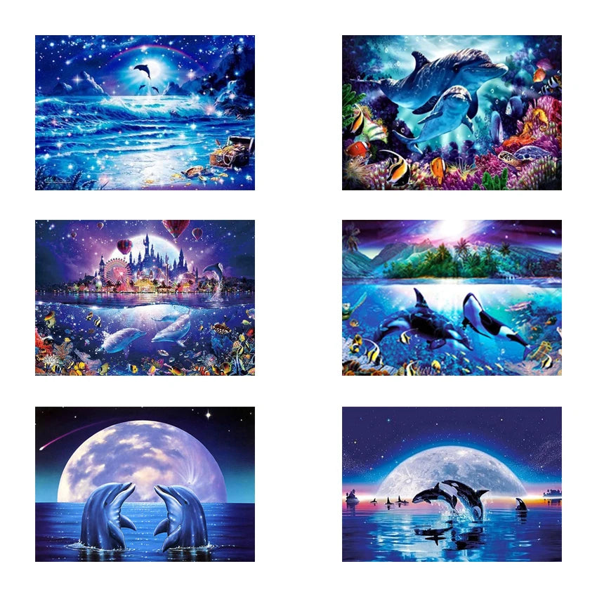5D DIY Full Diamond Square/Round Painting Beads Sea Dolphins Landscape Canvas Painting Adult Home Decor Craft Embroidery Animals