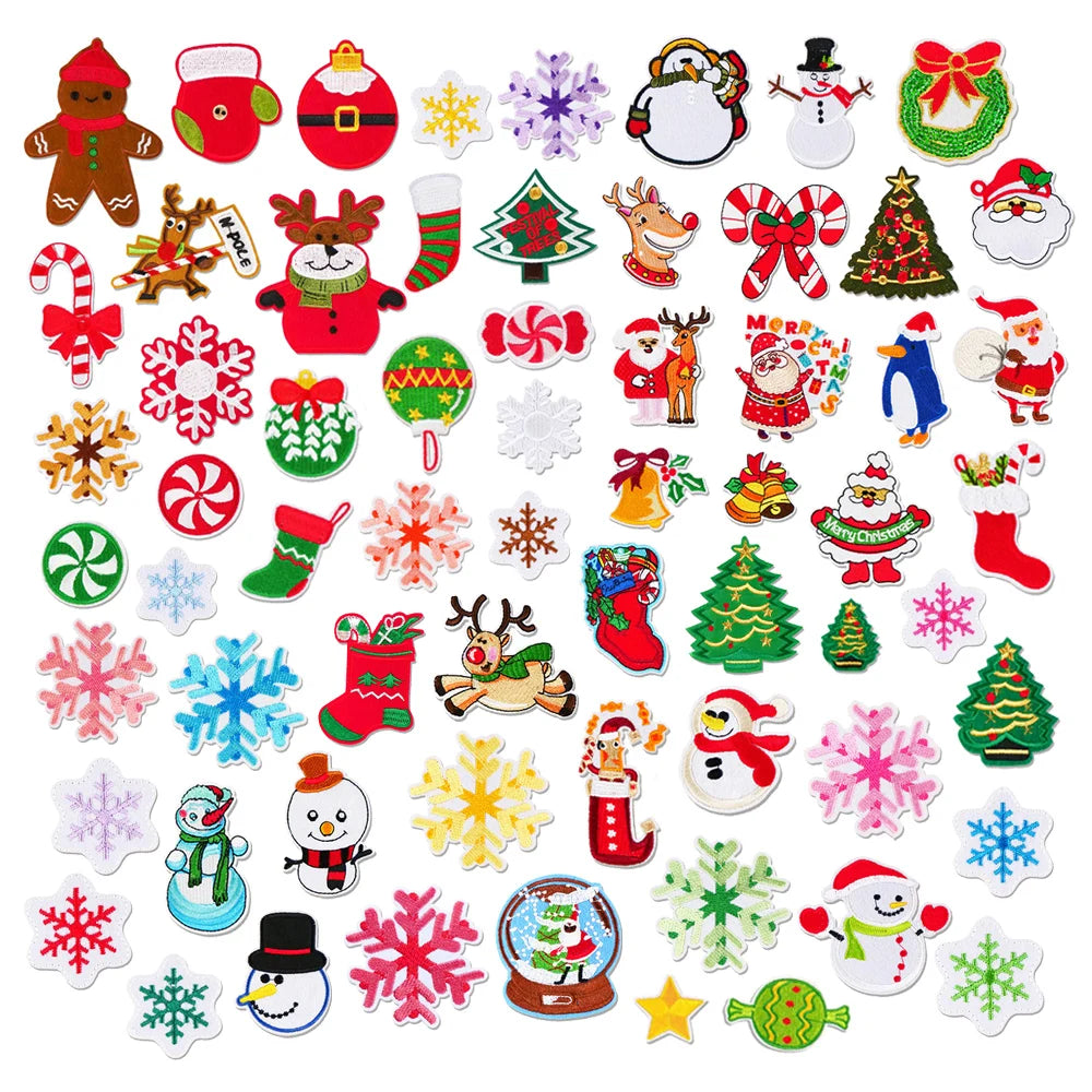 Hot Sale Christmas Holiday Decorative Iron on Embroidered Snowman Santa Claus Candy Snowflake Patch Applique for Diy