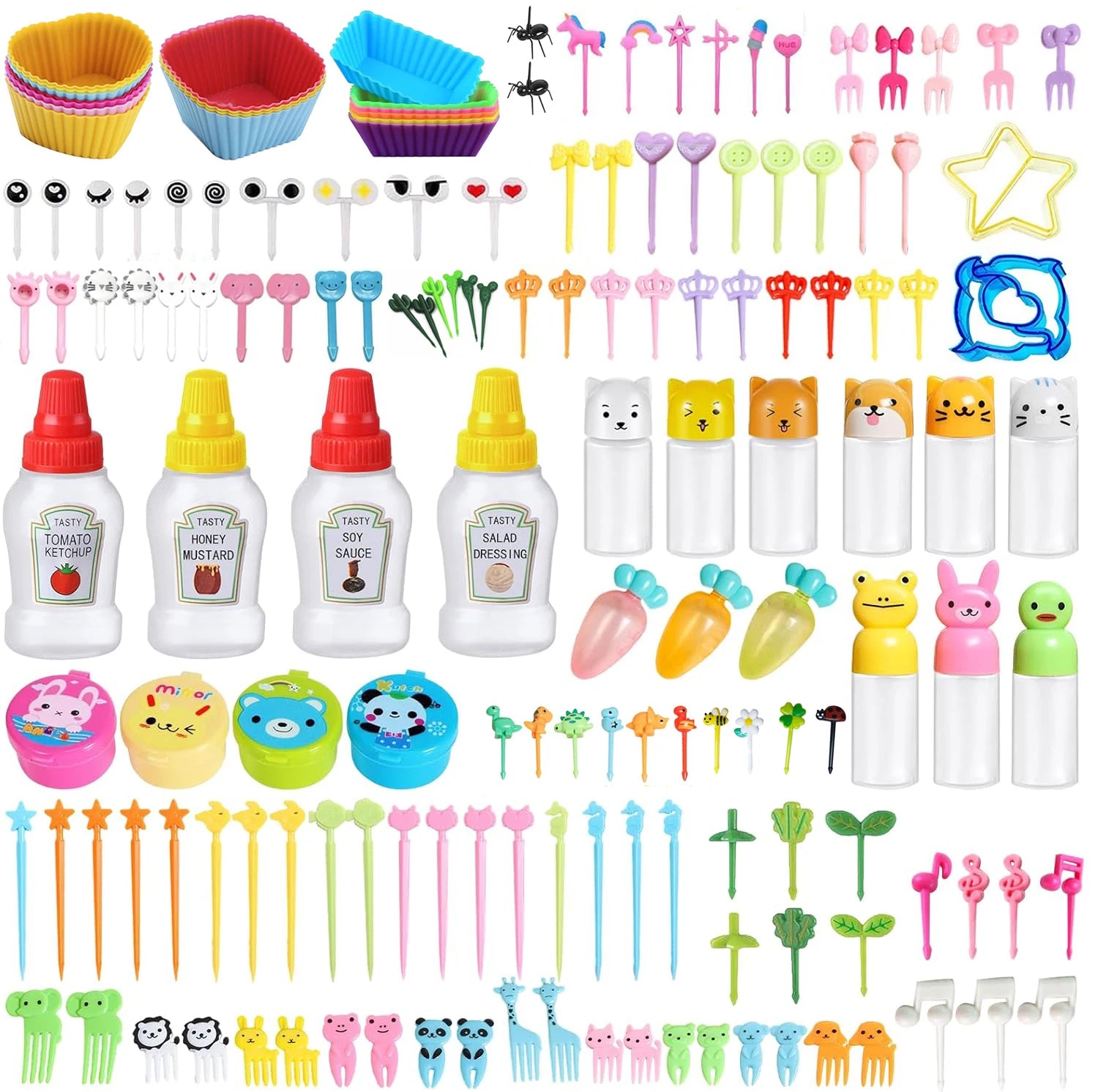 Bento Accessories DIY Reusable Kids Kitchen Utensil Cupcake Sandwich Cutter Mini Sauce Bottle Plastic Food Pick for Lunch Box