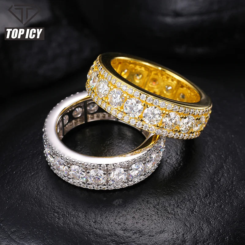 925 Sterling Silver Men's Eternity Band Rings Top Icy Fine Jewelry Wedding Engagement VVS D Color Moissanite Diamond 18K Ring