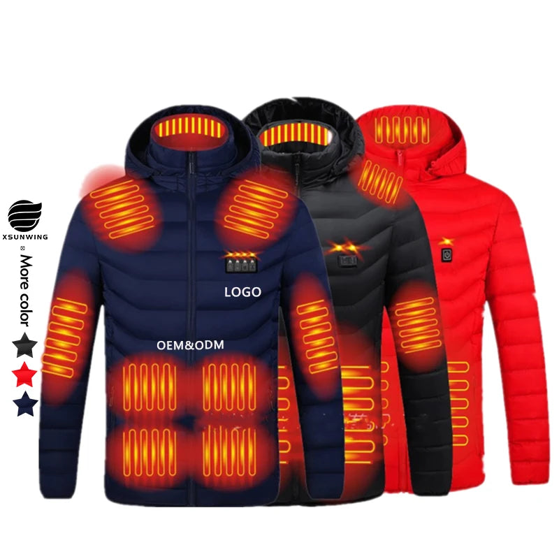 Xsunwing Unisex S-6XL 2-21 Heat Zones Rechargeable Battery USB Heating Lightweight Heater Coat Windproof Insulated Heated Jacket