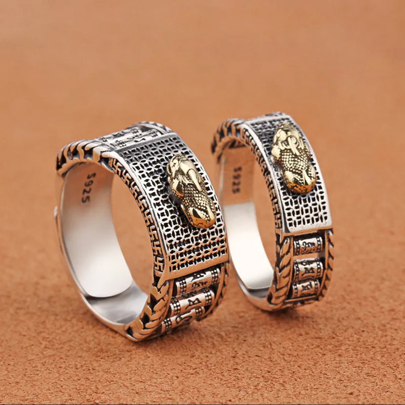 Men Women Wholesale Retro Lucky Pixiu Transfer Rings Silver Open Adjustable Ring China Traditional Culture Pixiu Ring for Women