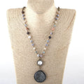 Women Ethnic Jewelry Statement Natural Gemstone Dalmatian Jasper Glass Rosary Chain Round Stone Disco Solider Pendant Necklace