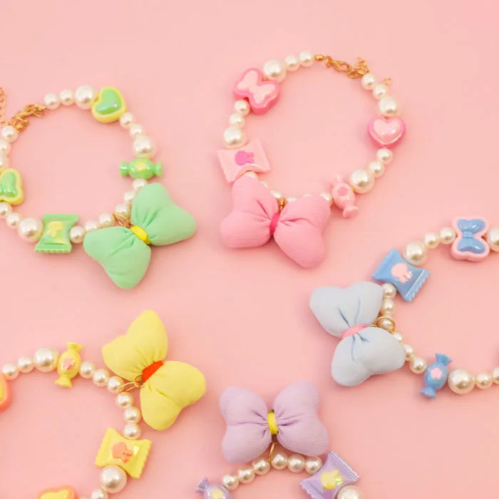 Pet Pearl Necklace Cute Bow Candy Decorations Dog Cat Necklace