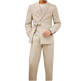 Elegant Men's Suits With Belt Shawl Lapel Costume Homme 2 Pieces Prom Groom Tuxedos for Wedding Tailored Blazer Jacket+Pants