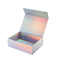Custom Logo Luxury New Design Folding Laser Silver Magnetic Flip Lid Paper Box Cosmetic Packaging Gift Box With Customization